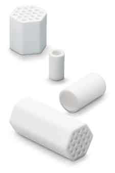 The ceramic element is a multichannel block or tubular configuration of high-purity alumina